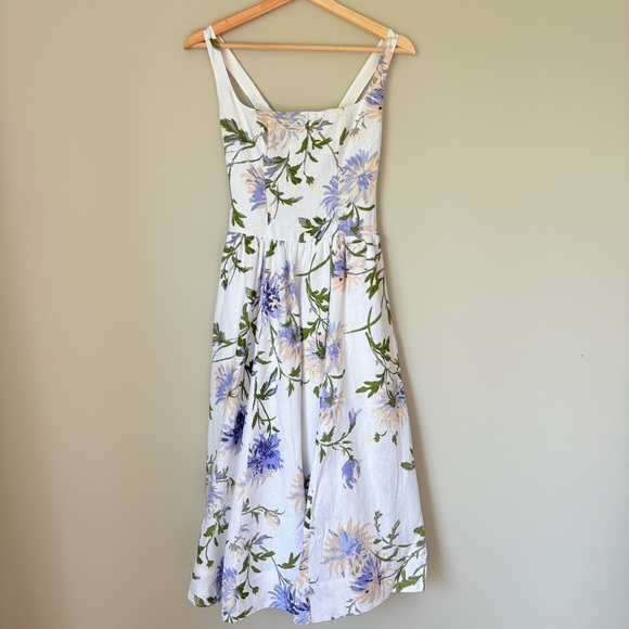 NEW Reformation Janu Midi Linen Dress Serenity White Blue Floral | US 0 / UK 4 - Picture 7 of 16